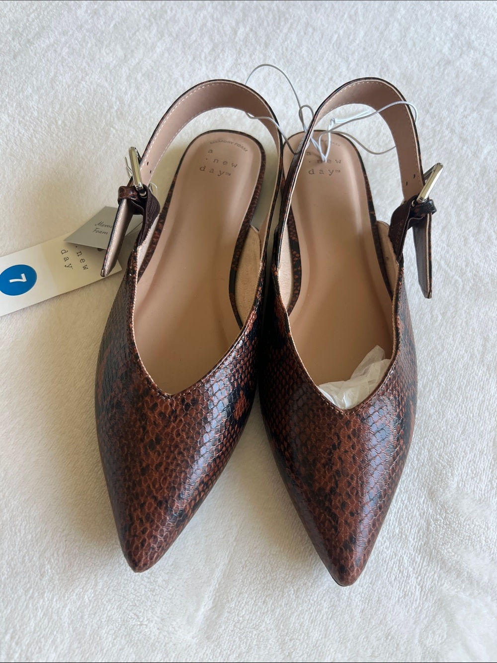 a new day Brown Snake-Print Pointed Slingback Flats